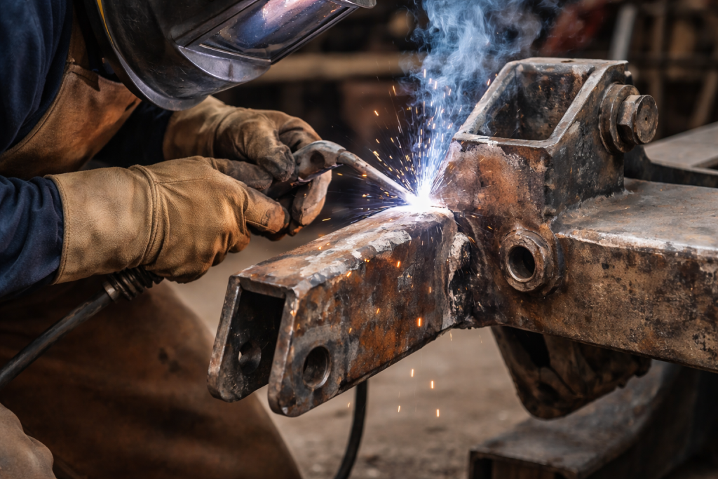 Welding services repairing broken metal equipment bracket.