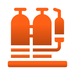 An illustration of two orange gas cylinders connected by a hose, representing welding equipment. The design is simple and bold, suitable for a welding service context.